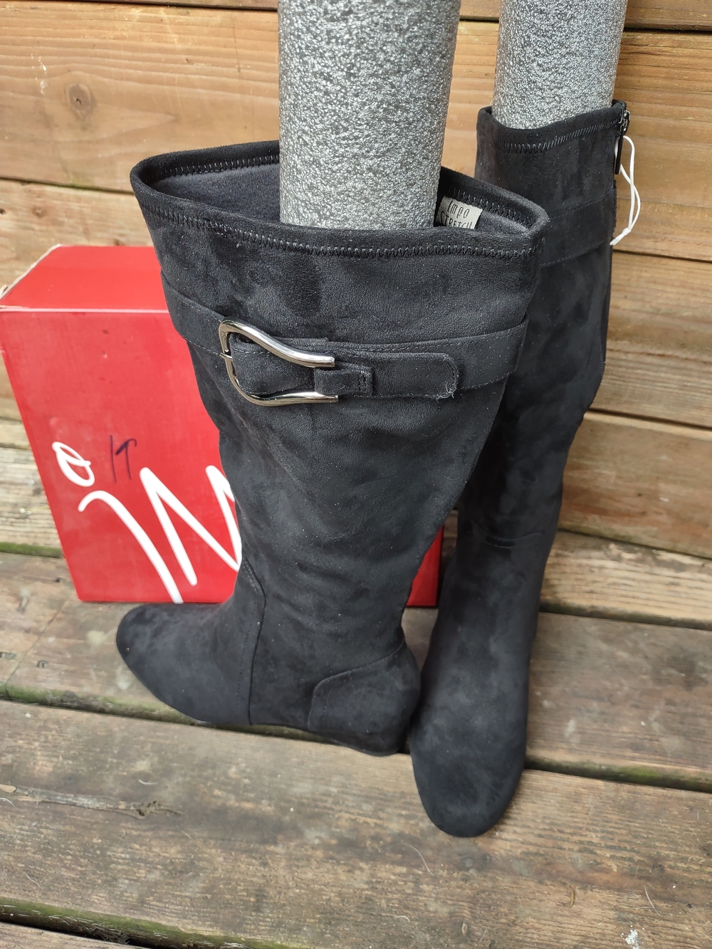Impo Gelsey Black Knee-High Eco Faux Suede Boots Decorative Buckle Women's  8 M